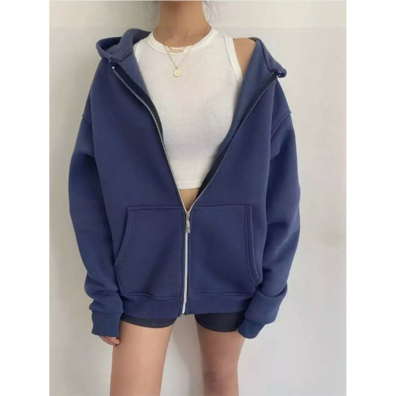 Women oversized hoodie jacket with zipper and kangaroo pockets Mune Fashion