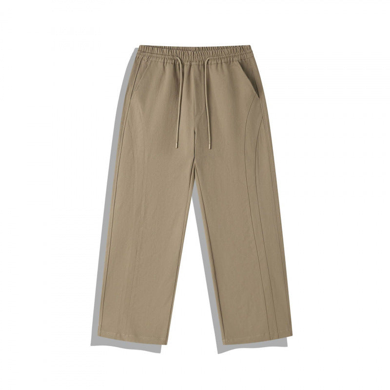Unisex Wide Relaxed Pants with Elastic Waistband, Drawstring and Decorative Stitching Mune Fashion