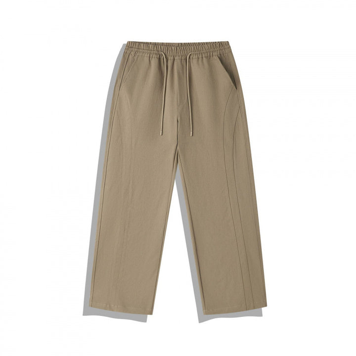 Unisex Wide Relaxed Pants with Elastic Waistband, Drawstring and Decorative Stitching Mune Fashion