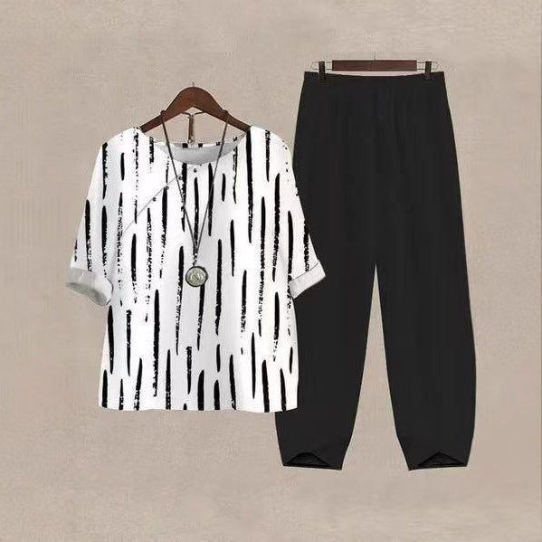 Women's nan legeres leisure set with patterned oversized shirt and tapered comfort trousers Mune Fashion