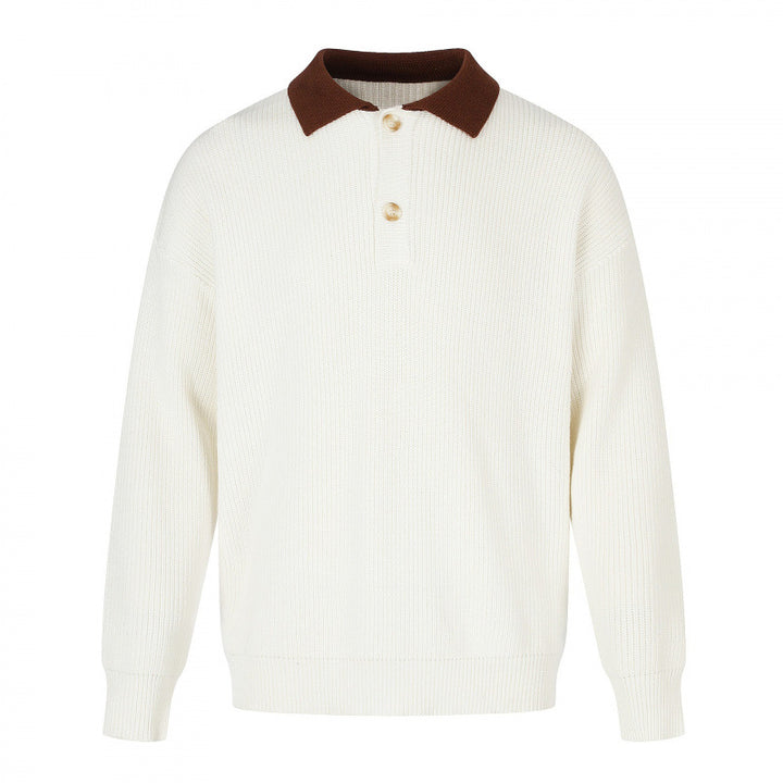 Men's fine knit polo with Henley placket and contrasting polo collar Mune Fashion