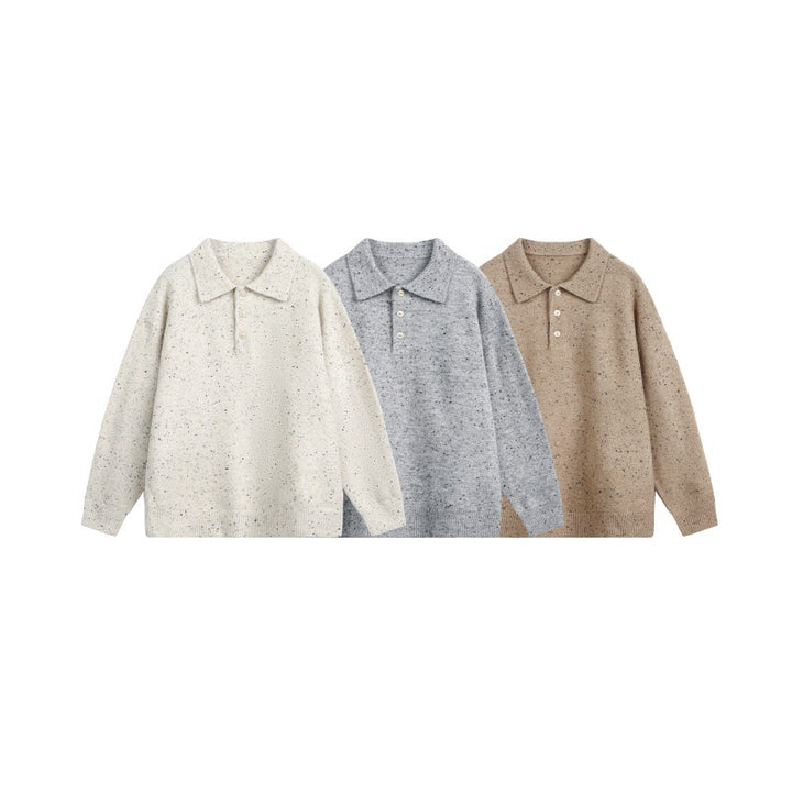 Women's Oversized Polo Sweater made of Mélange Fine Knit with Polo Collar and Button Placket Mune Fashion