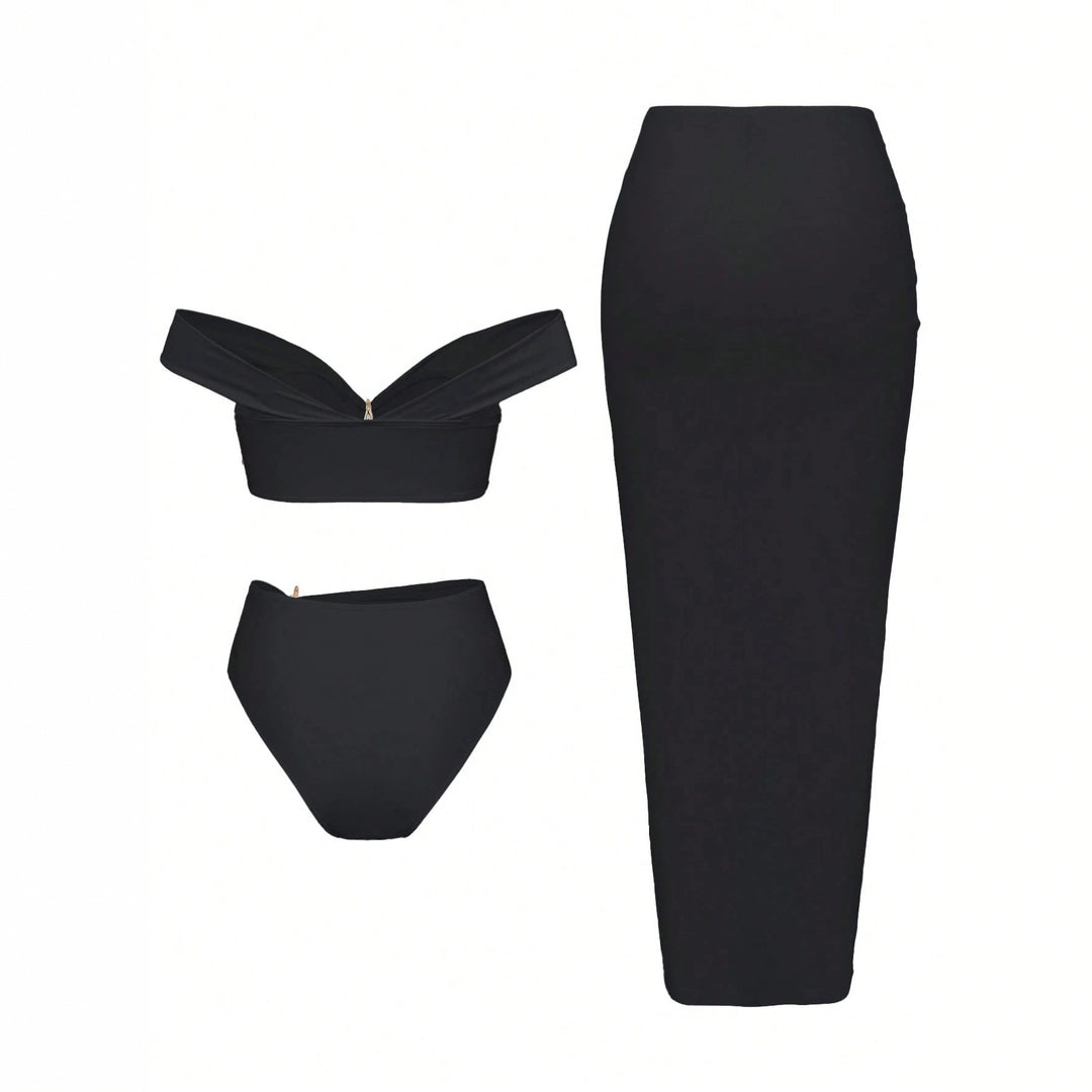 Ladies bikini set with wrap skirt and elegant jewelry details Mune Fashion
