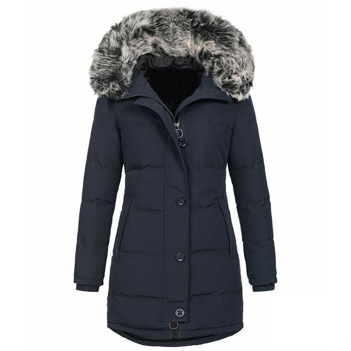 Women's thermo parka with fitted silhouette, button placket & removable faux fur hood Mune Fashion