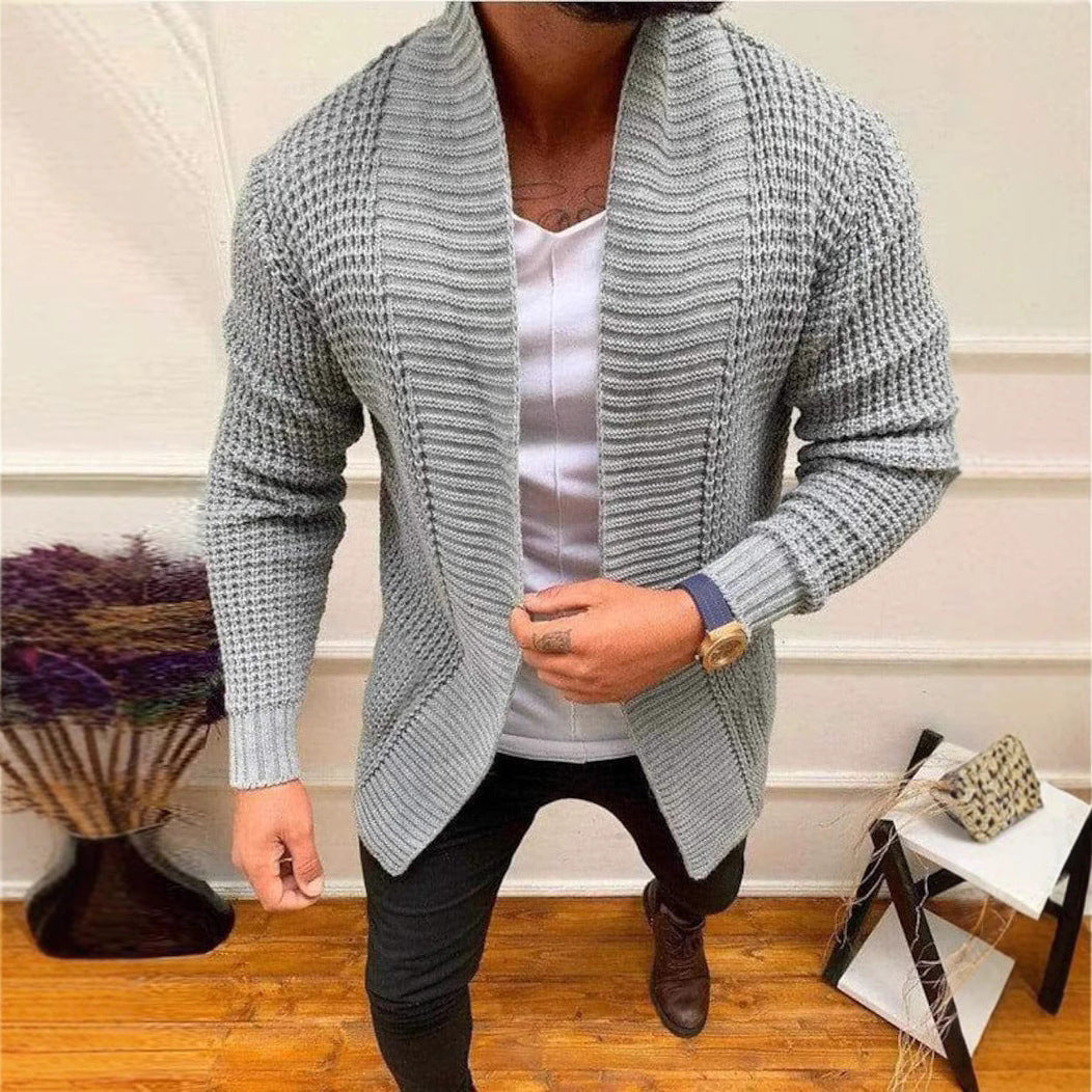 Men's knitted cardigan with shawl collar and textured waffle pattern Mune Fashion