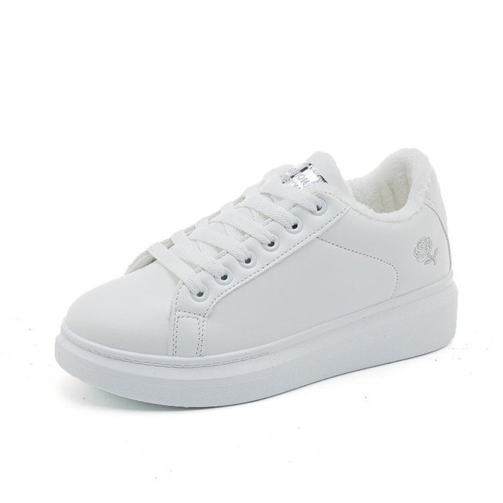 Women's casual urban sneakers with subtle rose embroidery, elevated wedge sole profile and padded comfort insole Mune Fashion