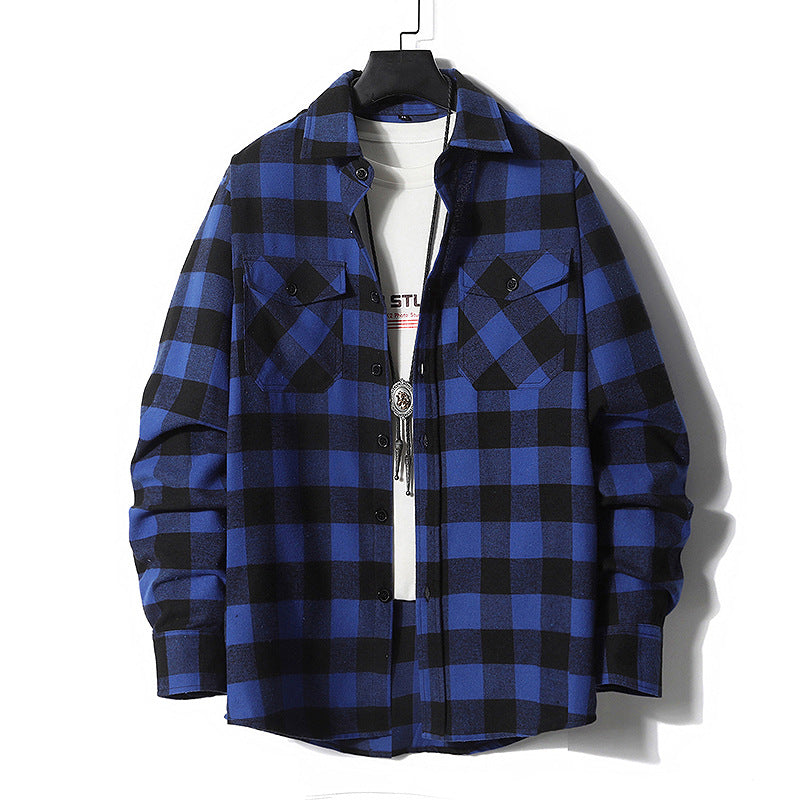 Men's Checked Flannel Shirt Jacket with Chest Pockets and Relaxed Fit Mune Fashion