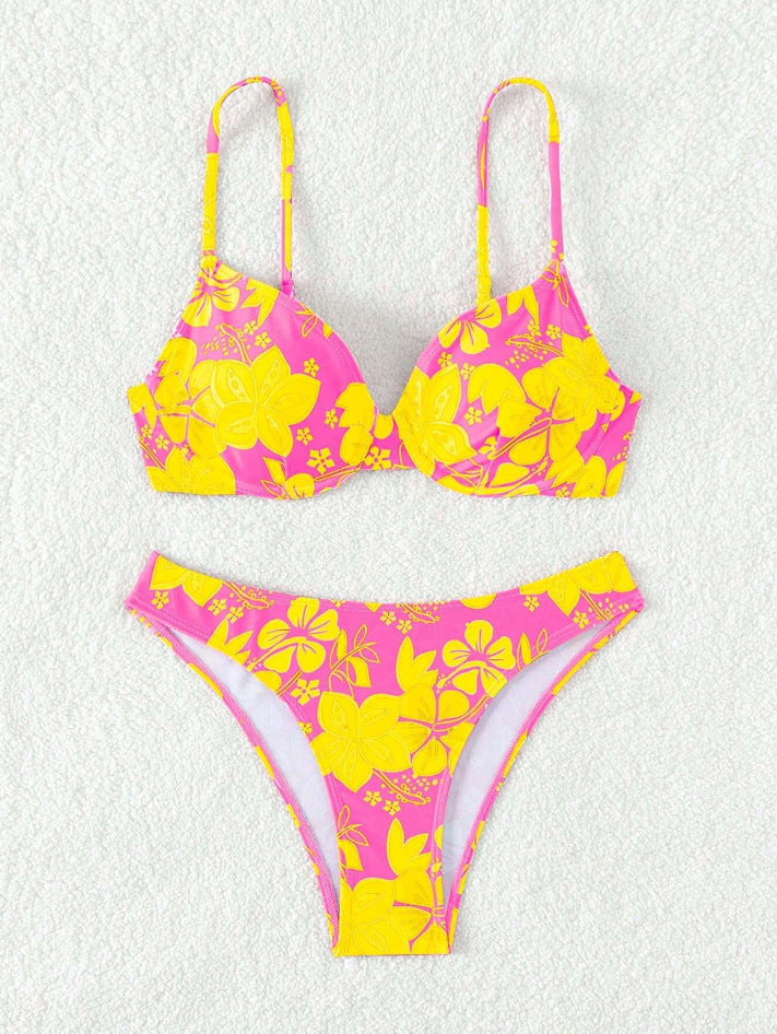 Women padded triangle bikini with floral design and adjustable straps Mune Fashion