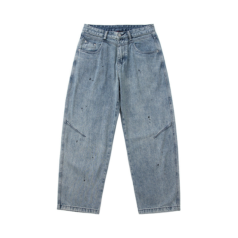 Men's Relaxed-Fit Denim Pants with Paint Effect and Knee Seam Mune Fashion