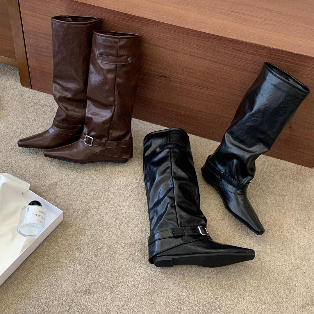 Women High Boots made of high-quality leather with fashionable straps Mune Fashion