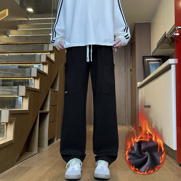 Men's Wide Cargo Pants with Thermal Lining, Drawstring Waist & Utility Pockets Mune Fashion
