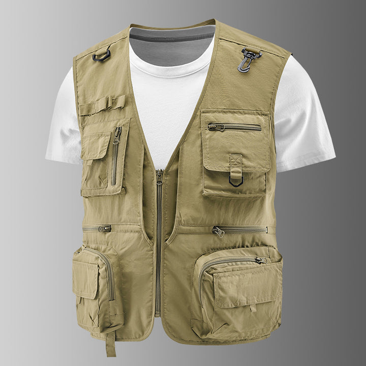 Men's Multifunctional Cargo Utility Vest with numerous zippered pockets and D-rings Mune Fashion