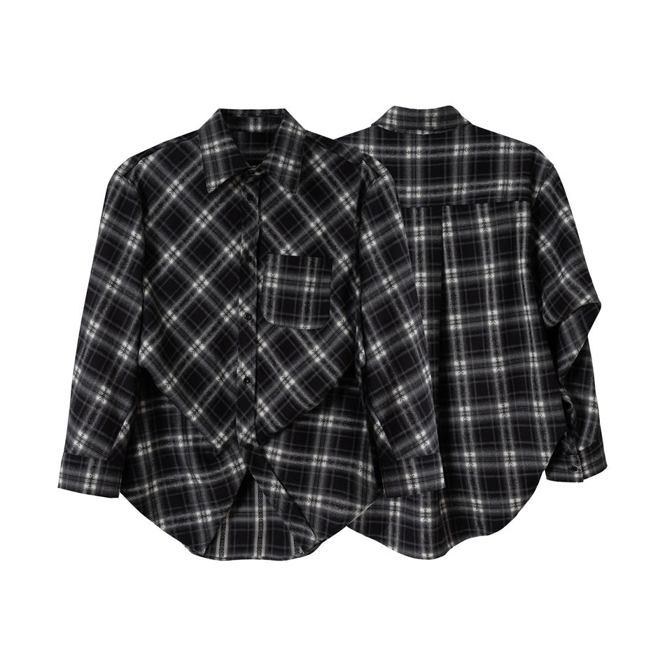 Unisex Checked Oversize Flannel Shirt Jacket in Layering Look with Rounded Hem and Chest Pocket Mune Fashion