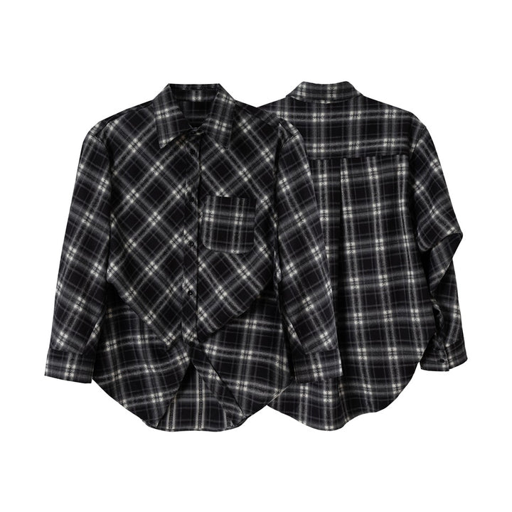 Unisex Checked Oversize Flannel Shirt Jacket in Layering Look with Rounded Hem and Chest Pocket Mune Fashion
