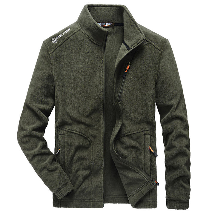 Men's fleece outdoor jacket with high stand-up collar, chest zipper, and warming inner structure Mune Fashion