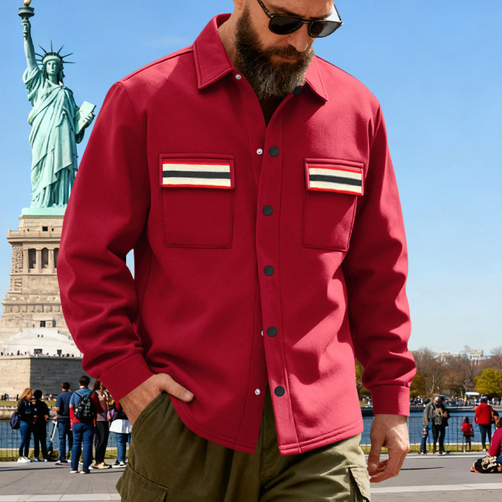Men's overshirt jacket with snap button placket and striped chest pockets Mune Fashion