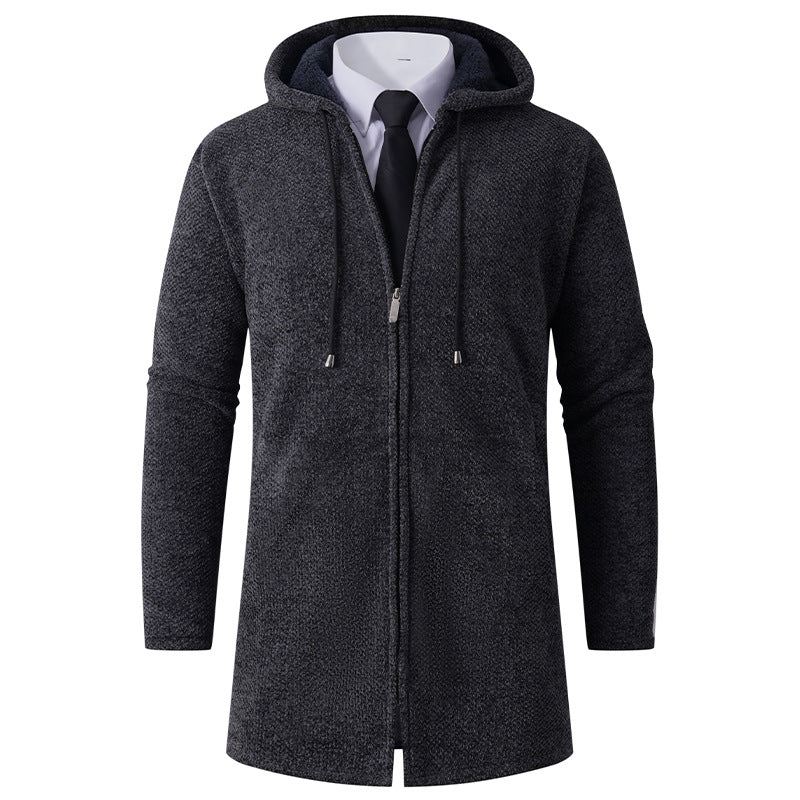 Men's fitted knit coat with hood, full-length zipper and warming teddy lining inside Mune Fashion