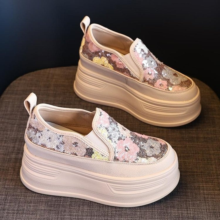 Women's Platform Sneakers with Sparkling Sequins and Elastic Slip-On Mune Fashion