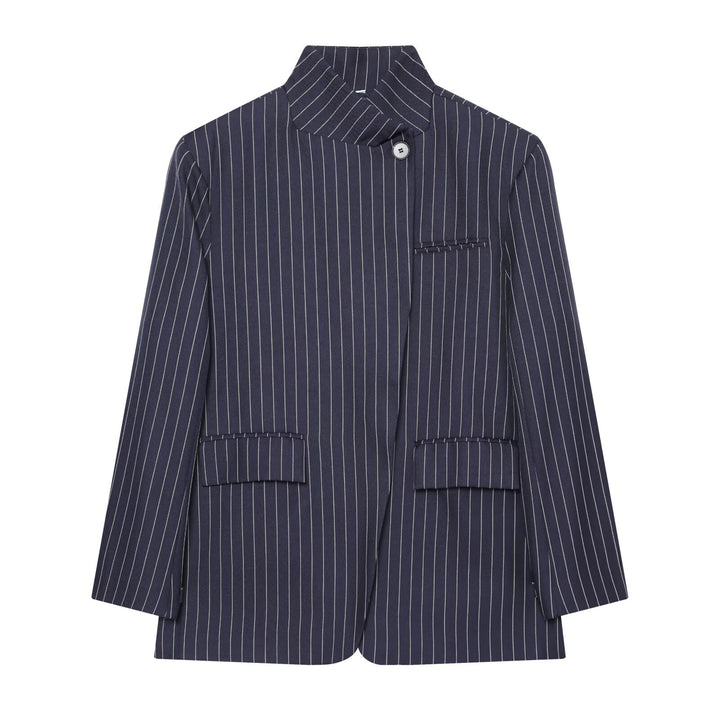 Women Checked Long Blazer with Stand Collar, Concealed Button Placket and Flap Pockets Mune Fashion