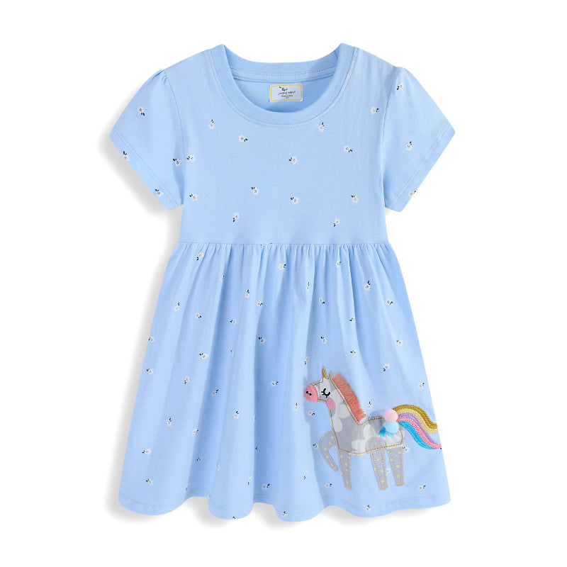 Girls cotton dress with cute unicorn embroidery Mune Fashion