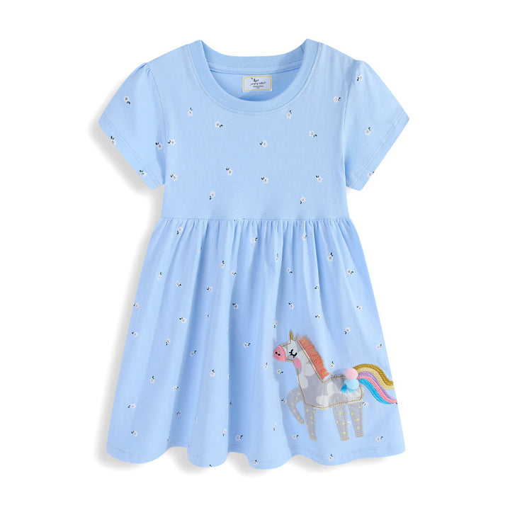 Girls cotton dress with cute unicorn embroidery Mune Fashion