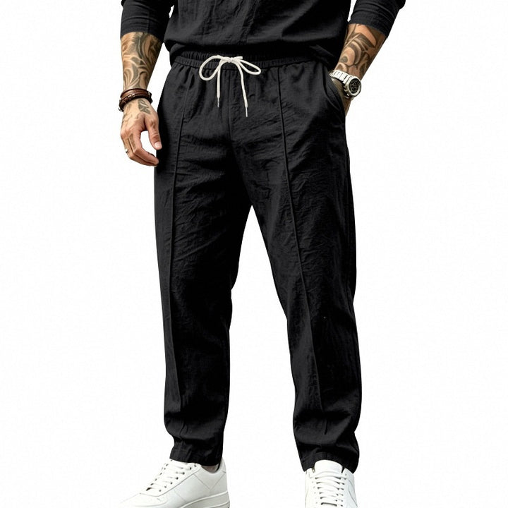 Men's Tapered Casual Pants with Drawstring, Crease and Elastic Hem Mune Fashion