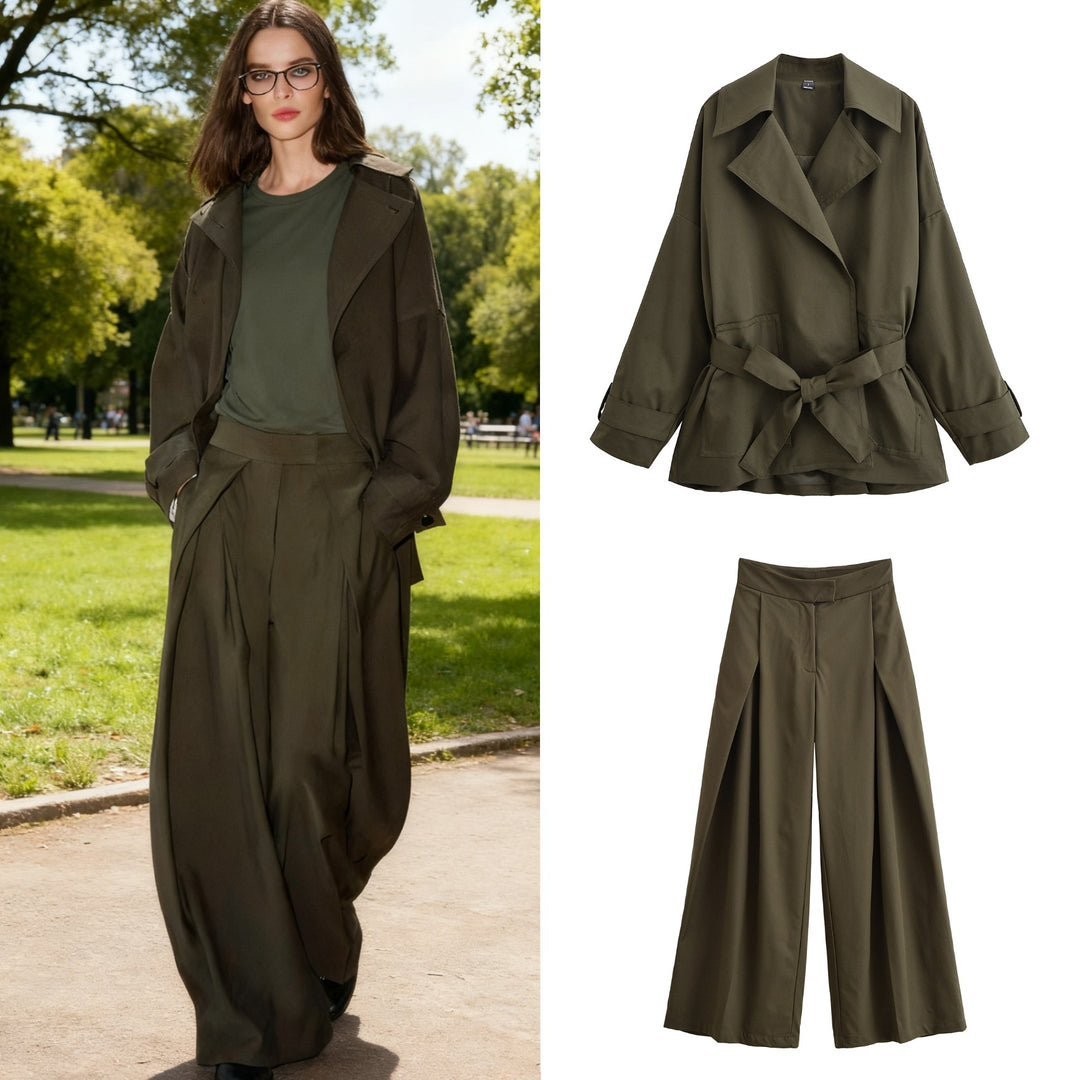 Women Tailored Short Trench with Tie Belt and Oversized Sleeves Mune Fashion