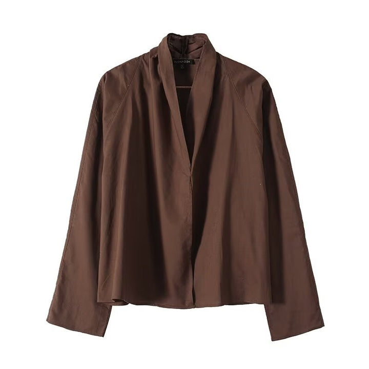 Women's Lightweight Viscose Blouse with Open Shawl Collar and Boxy Silhouette Mune Fashion