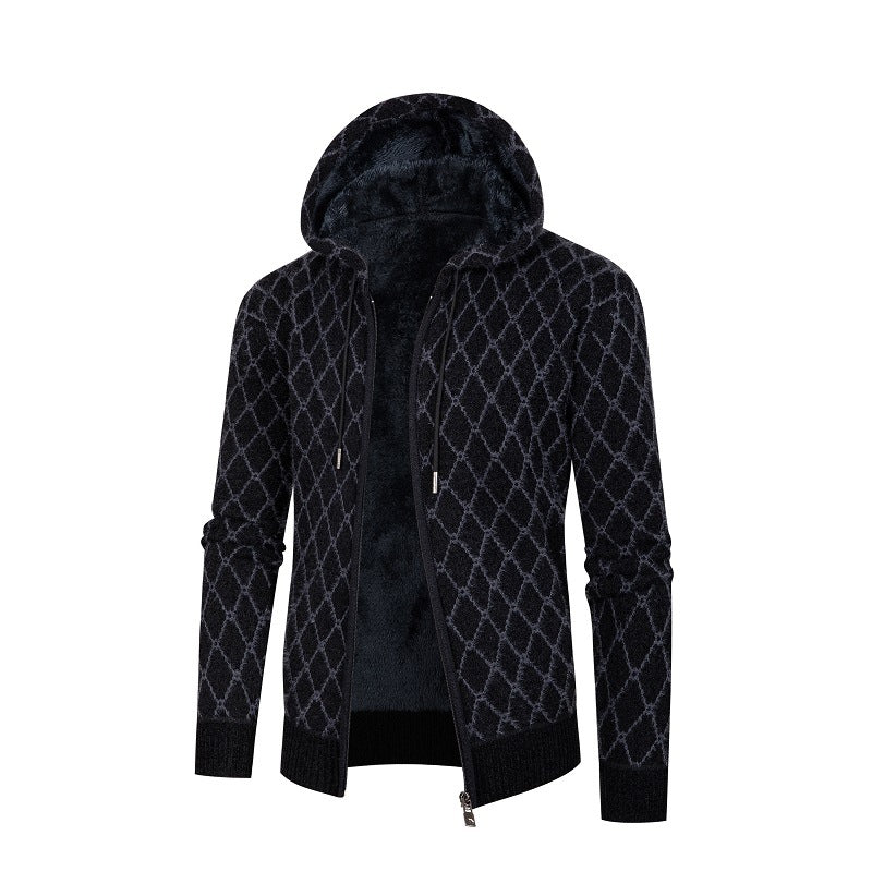 Men's Hoodie Sweater with Teddy Lining and Diamond Pattern Mune Fashion