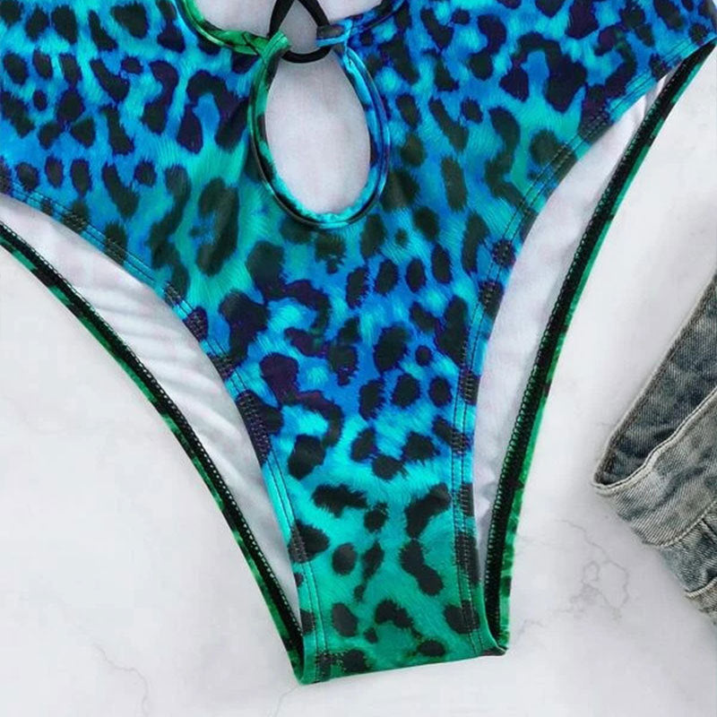 Women's one-piece swimsuit with sophisticated lacing design and colorful animal motif Mune Fashion
