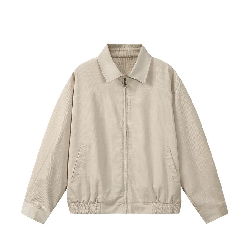 Men's casually cut corduroy blouson jacket with concealed zipper and elastic hem