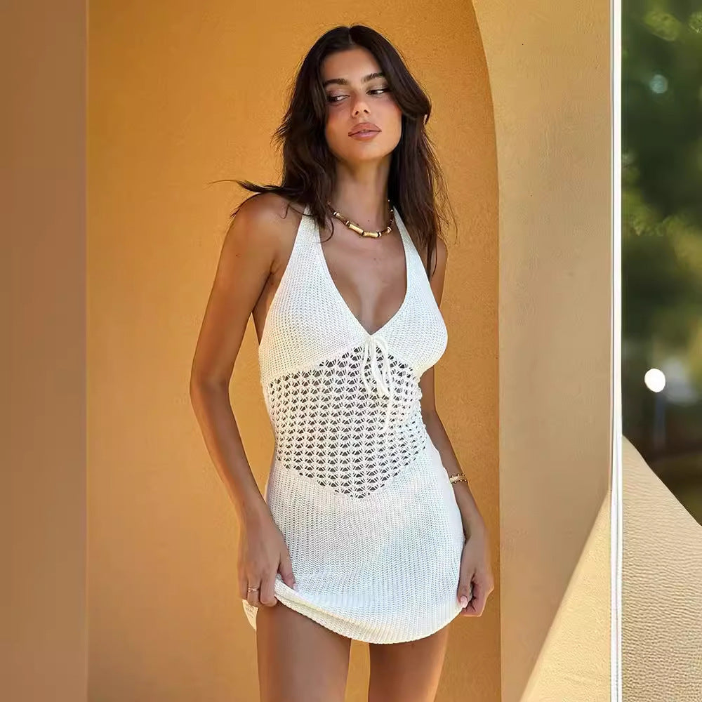 Women's casual crochet dress with deep V-neck Mune Fashion