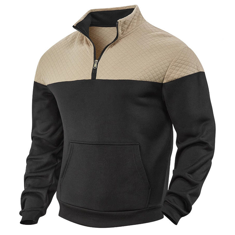Men's quilted half-zip sweatshirt with kangaroo pocket and stand-up collar Mune Fashion