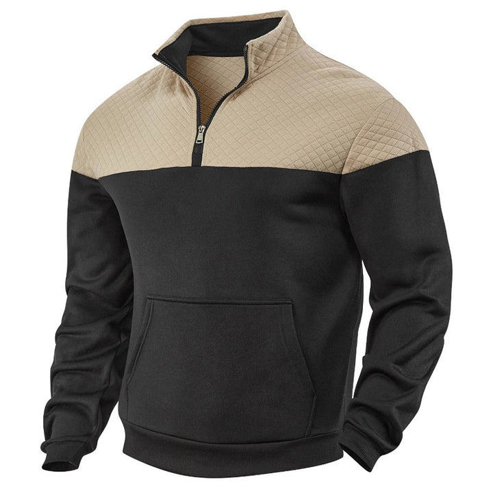 Men's quilted half-zip sweatshirt with kangaroo pocket and stand-up collar Mune Fashion