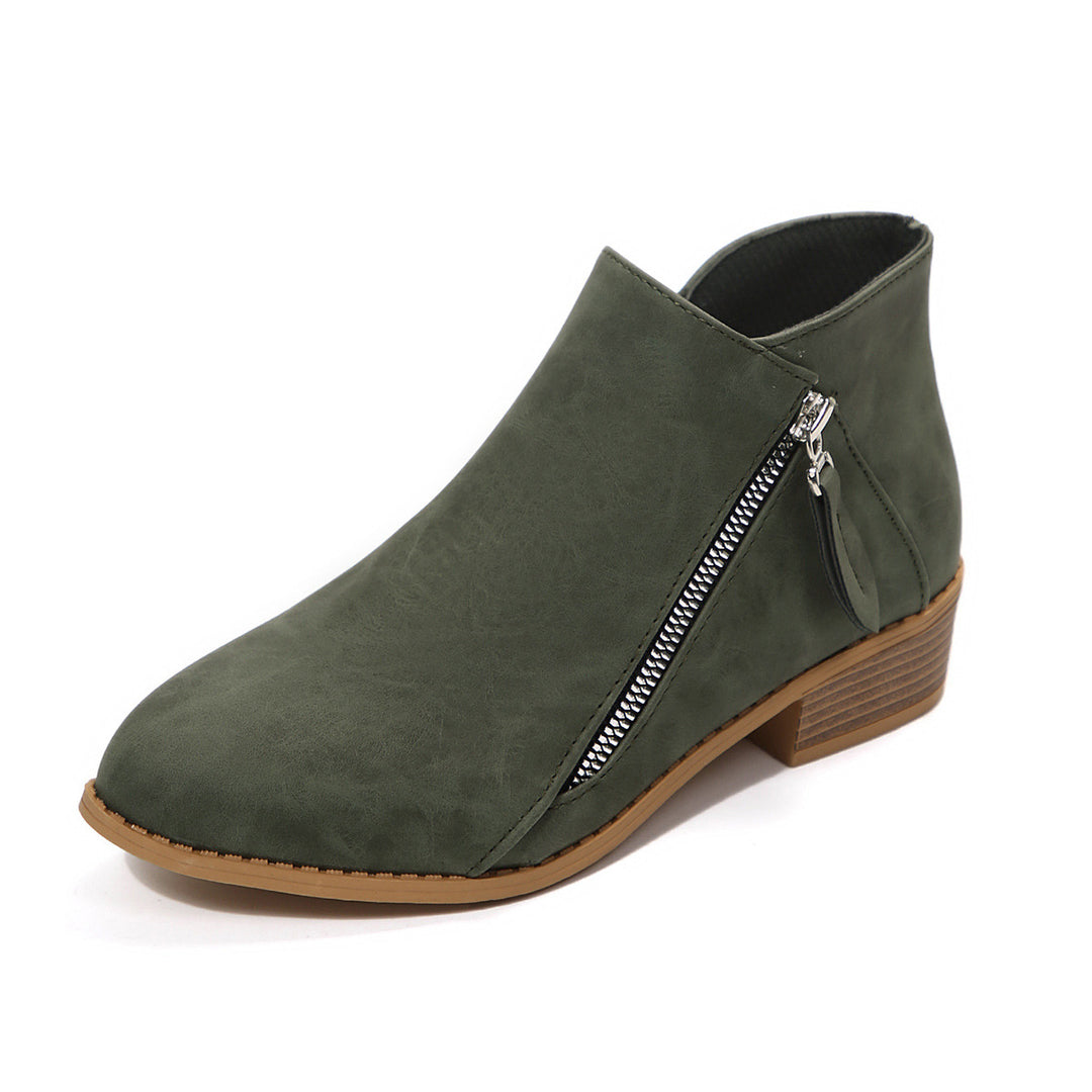 Women's Short Shaft Ankle Boots with Side Zipper and Low Block Heel Mune Fashion