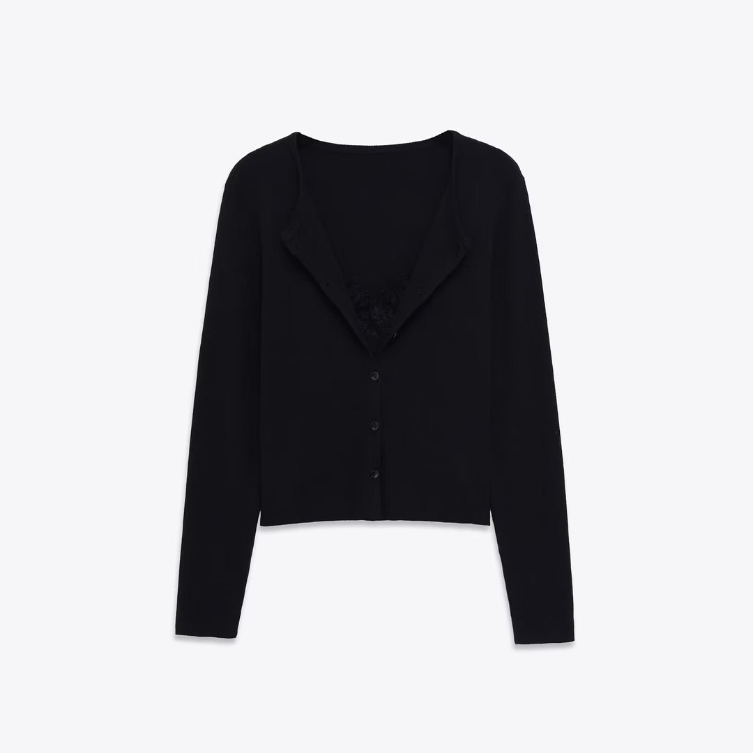 Women 40+ fine knit cardigan with integrated lace cami Mune Fashion