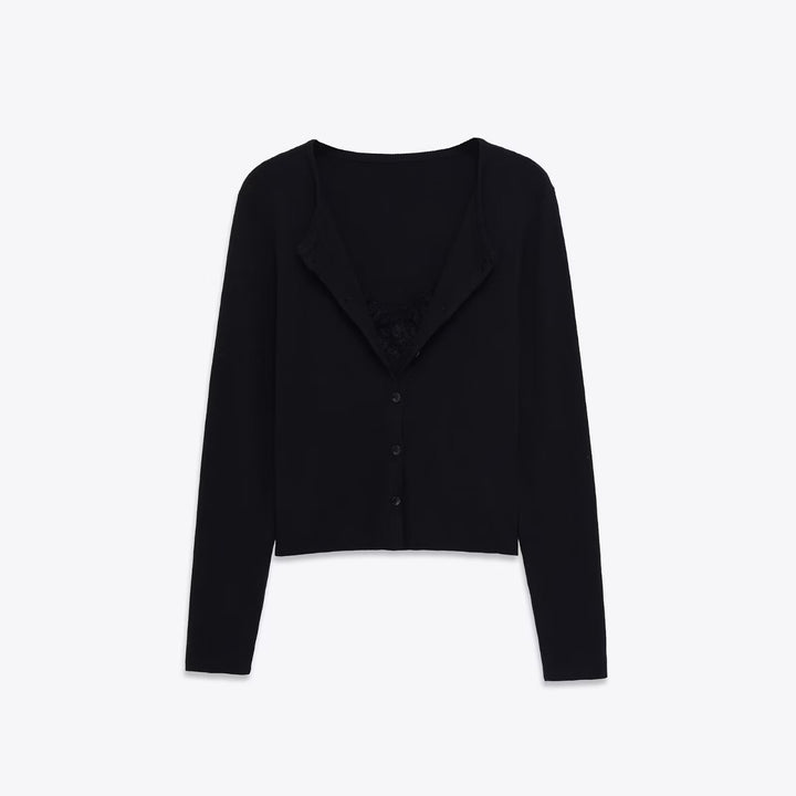 Women 40+ fine knit cardigan with integrated lace cami Mune Fashion