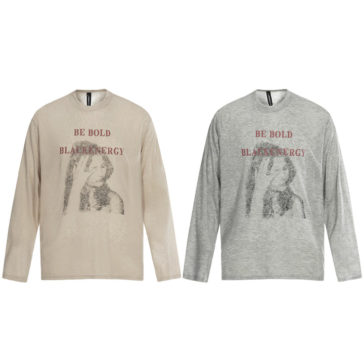 Unisex Long-Sleeve Cotton Shirt with Vintage Print and Relaxed Fit Mune Fashion