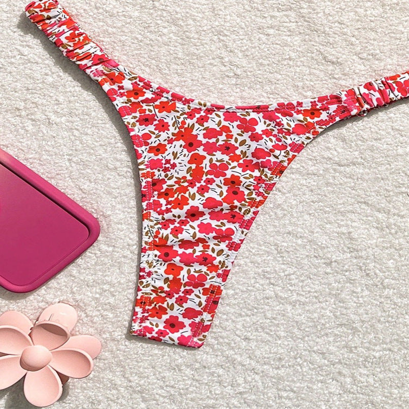 Ladies triangle bikini with floral design and adjustable straps Mune Fashion