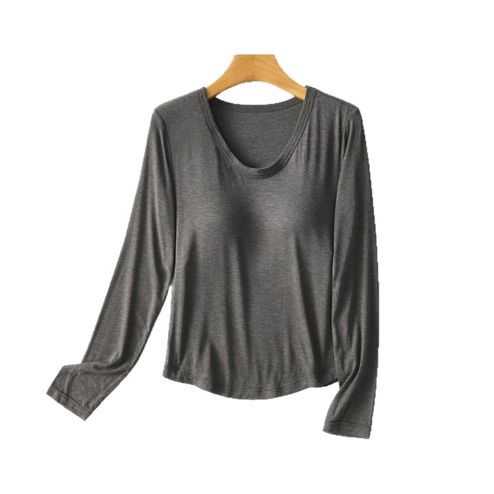 Women Figure-Flattering Long Sleeve Shirt with Deep V-Neck Mune Fashion