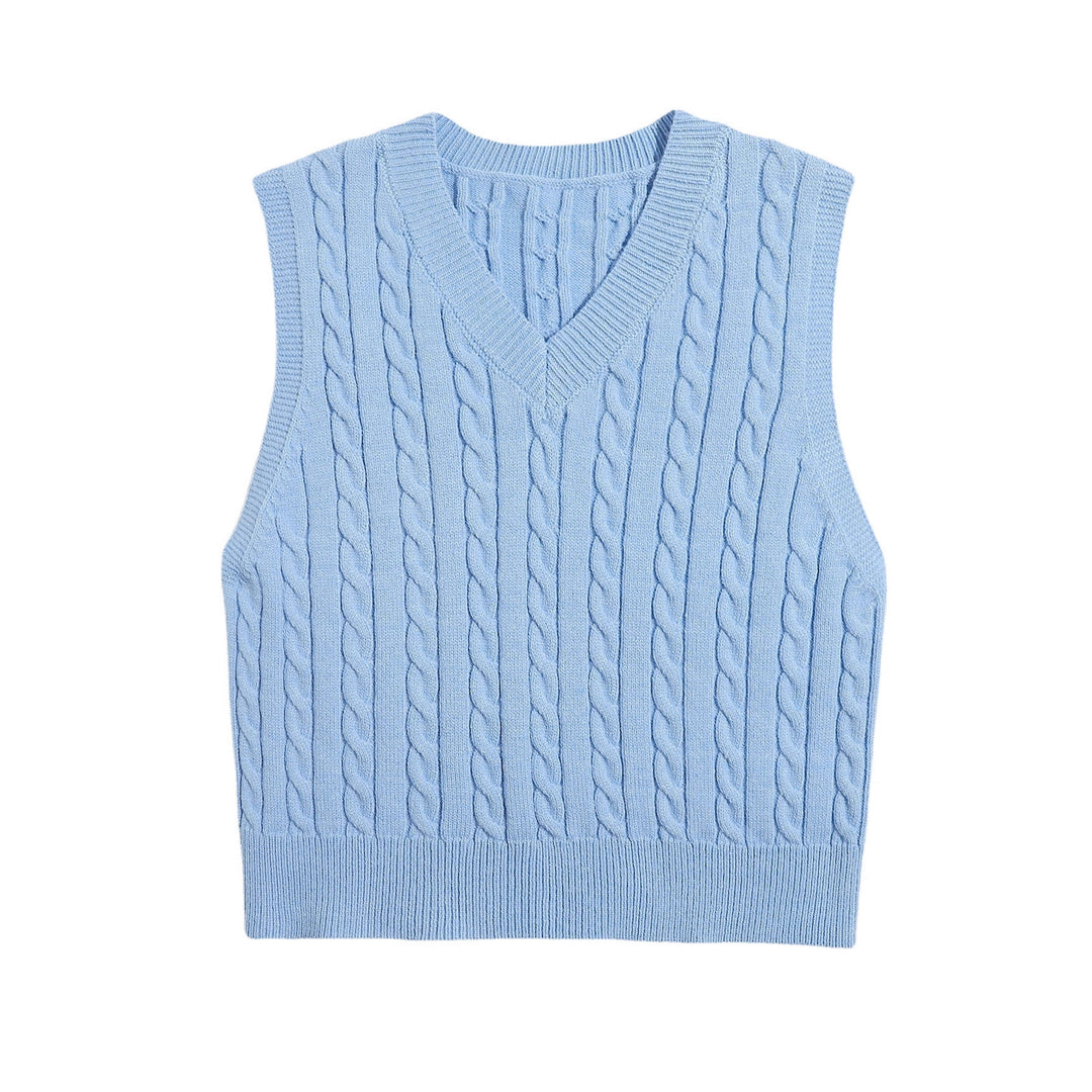 Women Classic Cable Knit Vest with Slim Fit and V-Neck Mune Fashion