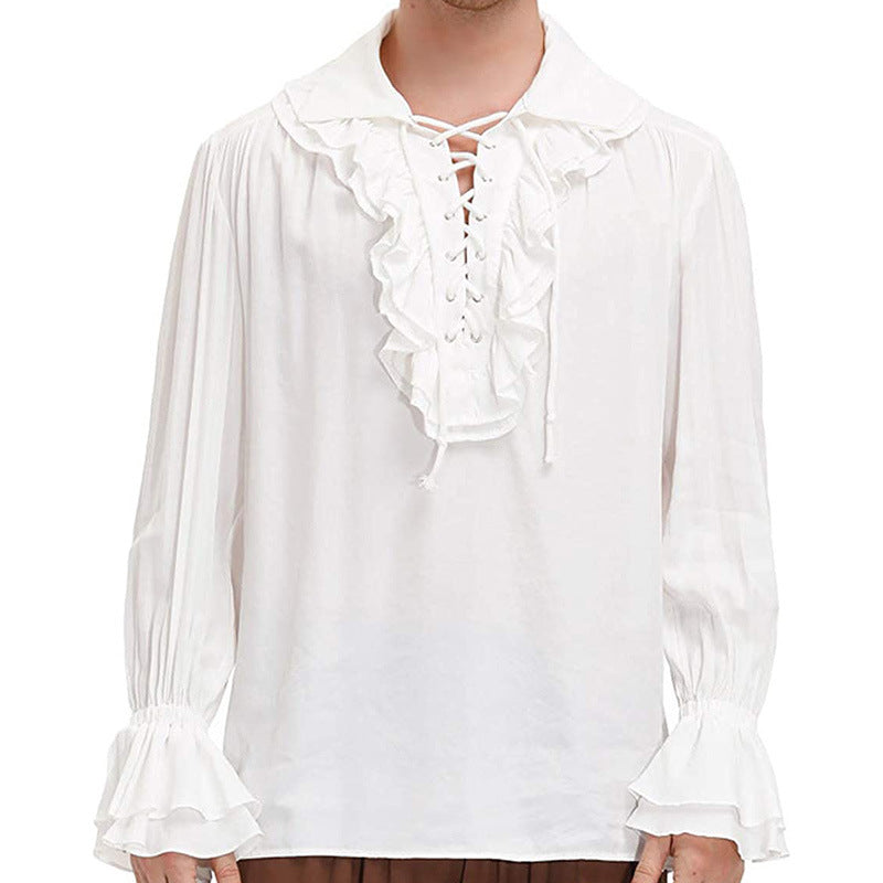 Men's casual short-sleeve shirt with laced V-neck, short stand-up collar, and soft cotton blend Mune Fashion