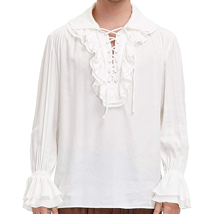 Men's casual short-sleeve shirt with laced V-neck, short stand-up collar, and soft cotton blend Mune Fashion