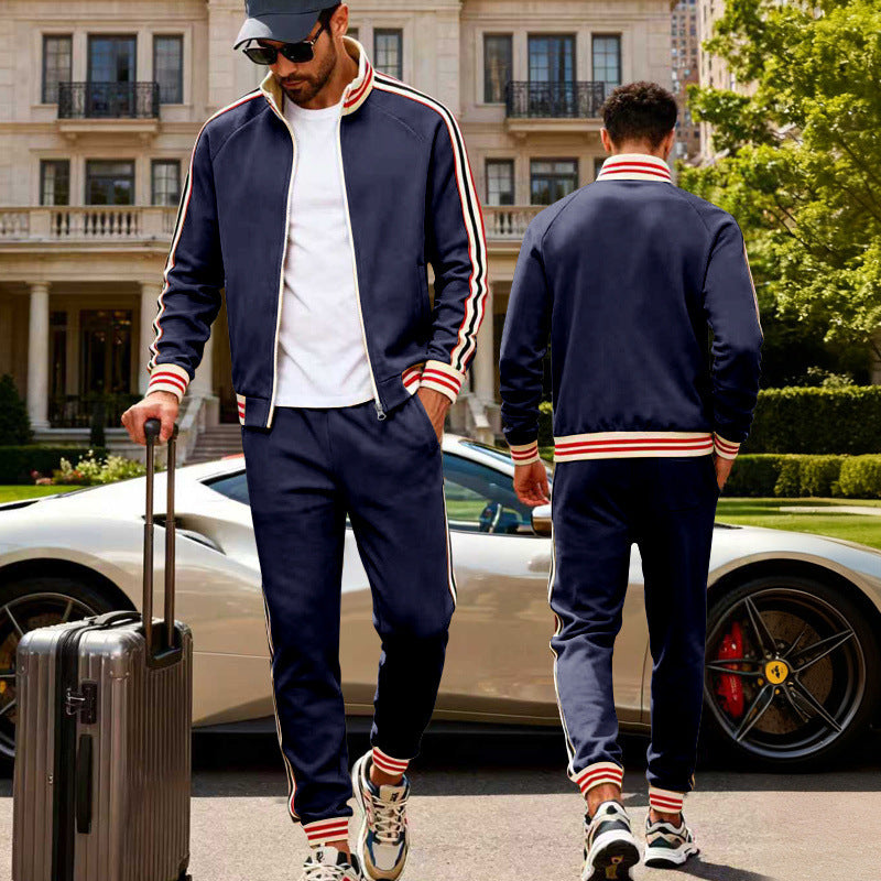Men's sporty tracksuit with contrast stripes and ribbed cuffs Mune Fashion