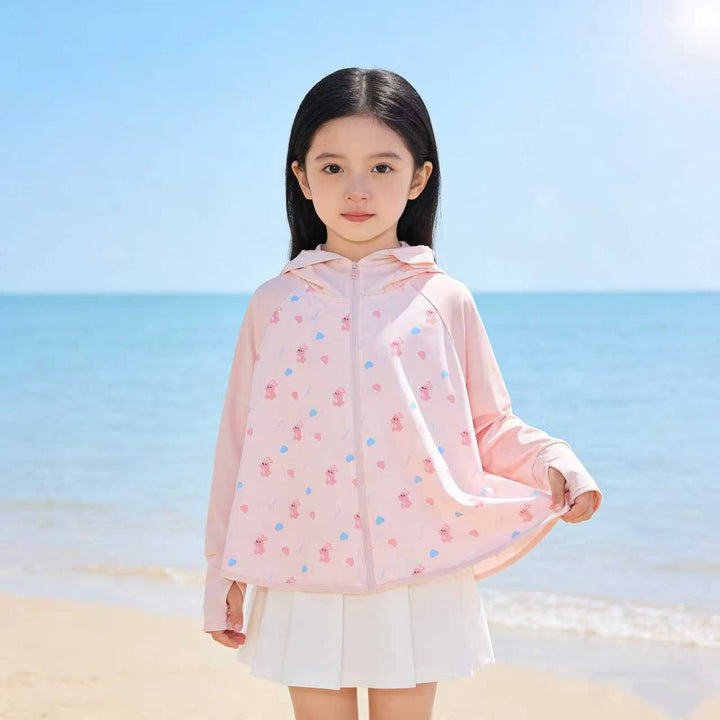 Unisex nan UV protection hooded cape for children with asymmetric A-line cut and rabbit print Mune Fashion