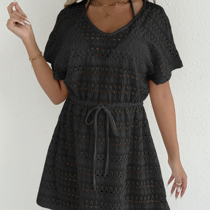 Women's airy crochet beach cover-up with adjustable waist drawstring Mune Fashion