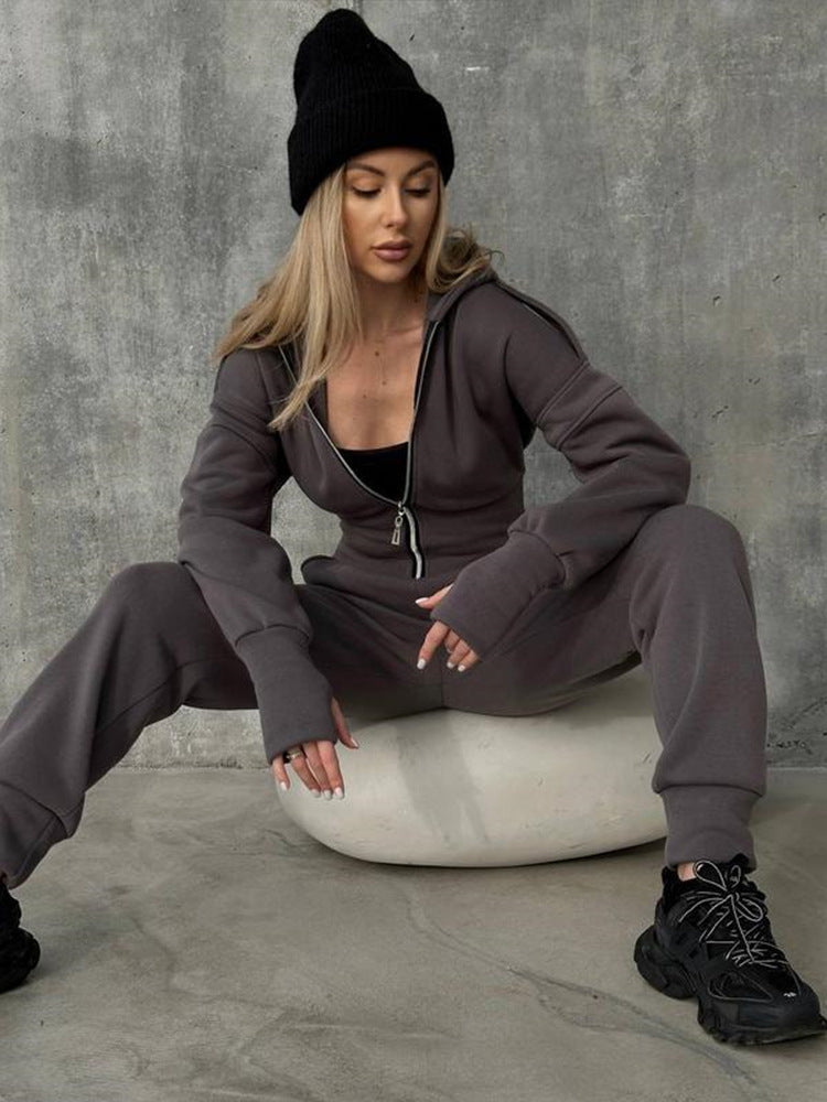Women's Figure-hugging Hoodie Loungewear Set with Tailored Zip Hoodie and High-Waist Jogging Pants Mune Fashion
