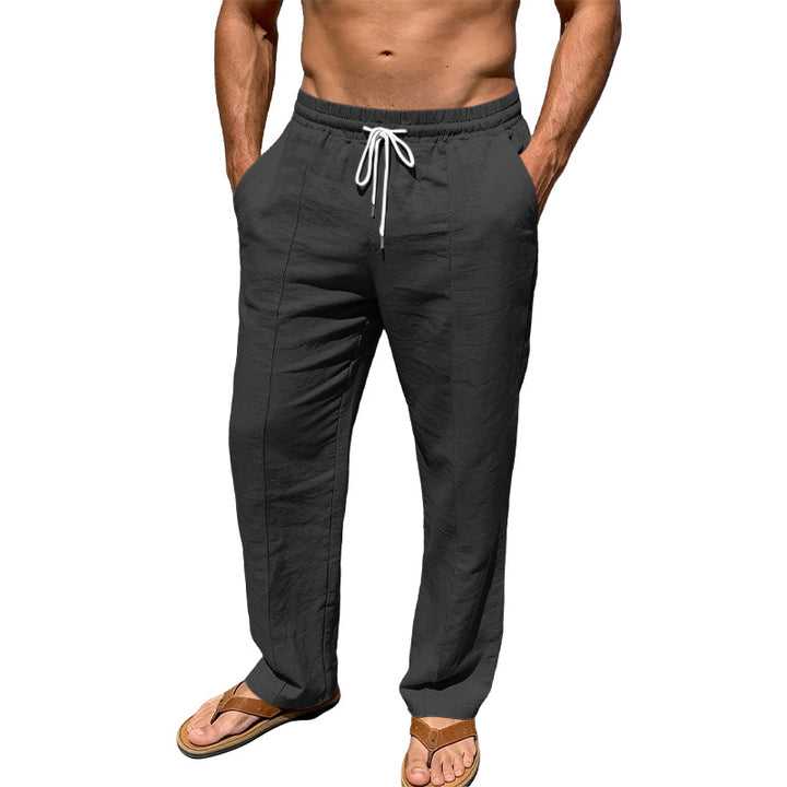 Men's breathable linen blend pants with drawstring, crease and straight leg Mune Fashion