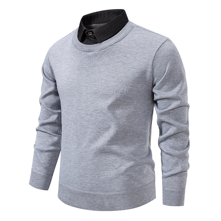 Men's fine knit sweater with integrated shirt collar and slim silhouette Mune Fashion