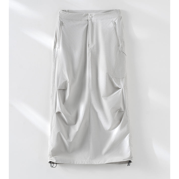 Women Technical Cargo Midi Skirt with Drawstring Hem and Zipper Pockets Mune Fashion